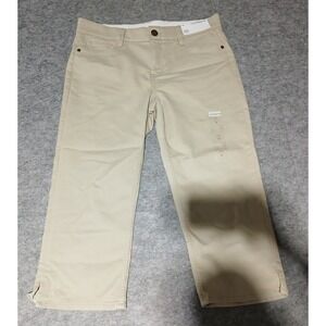 Liz Claiborne Sara Crop Pants Womens Sz 10 Khaki Beige Mid Rise Casual NWT Gift